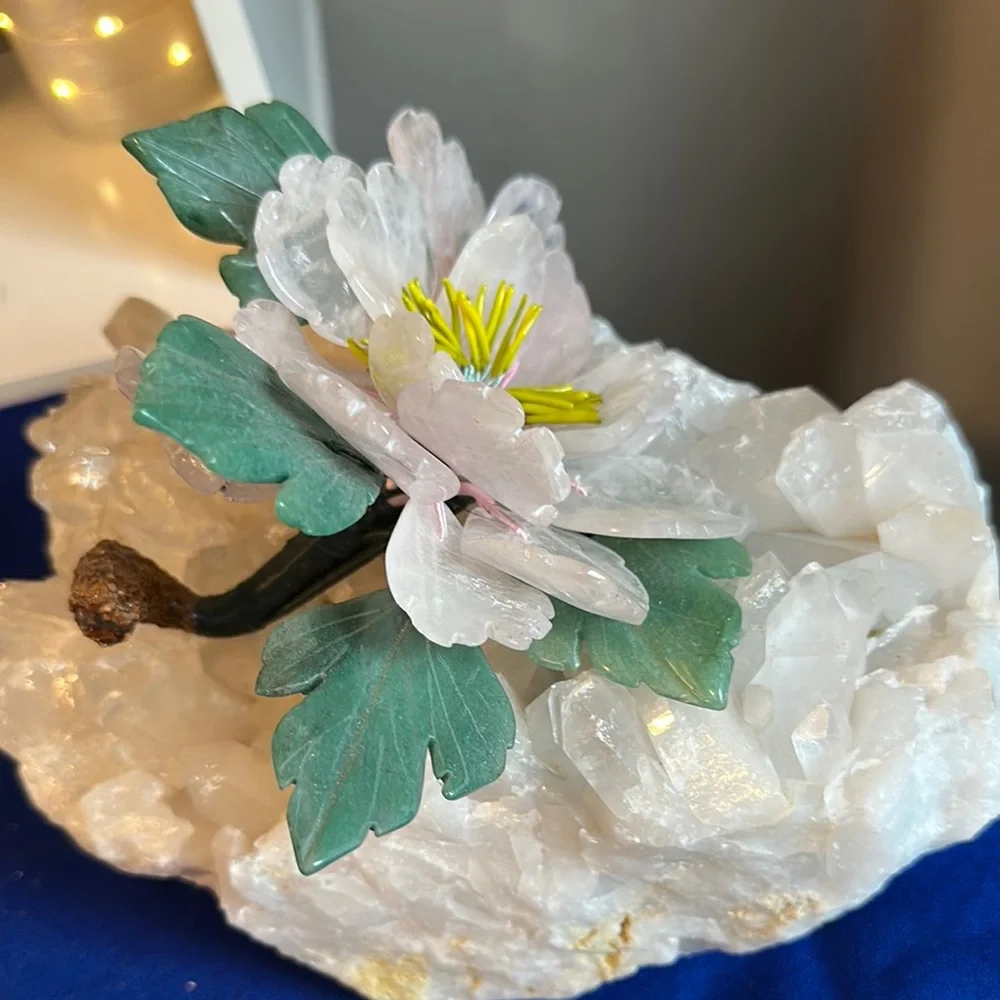 Elegant Calcite Crystal Flower Arrangement - Green Pink and Yellow Accents